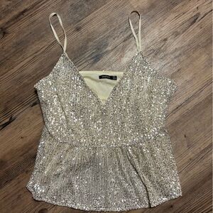 Boohoo Cream/silver Sequin Top